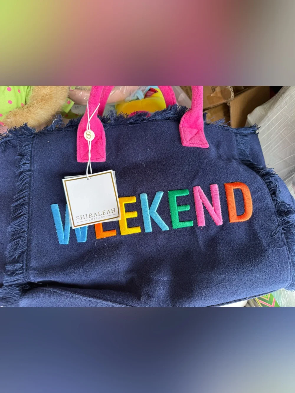 Shiraleah Cabana Weekend Navy Tote with Rainbow Embroidery